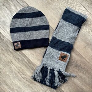 Gray and Navy Harry Potter Ravenclaw Striped Beanie and Scarf Set